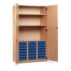 Storage Cupboard, Beech Effectwith 21 Single Sized Trays in Blue