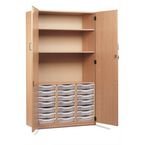 Storage Cupboard, Beech Effectwith 21 Single Sized Trays in Translucent