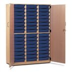 Storage Cupboard, Beech Effectwith 48 Single Sized Trays in Blue