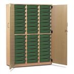 Storage Cupboard, Beech Effectwith 48 Single Sized Trays in Green