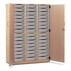 Storage Cupboard, Beech Effectwith 48 Single Sized Trays in Light Grey