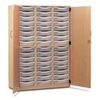 Storage Cupboard, Beech Effectwith 48 Single Sized Trays in Translucent