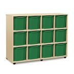 Quad Column Mobile Storage Unit- Beech Effect with 12 Quad Sized Green Trays