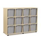 Quad Column Mobile Storage Unit -beech Effect with 12 Quad Sized Light Grey Trays
