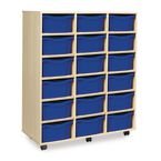 Triple Column Mobile Storage Unit- Beech Effect with 18 Double Blue Trays