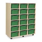Triple Column Mobile Storage Unit- Beech Effect with 18 Double Green Trays