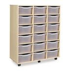 Triple Column Mobile Storage Unit- Beech Effect with 18 Double Translucent Trays