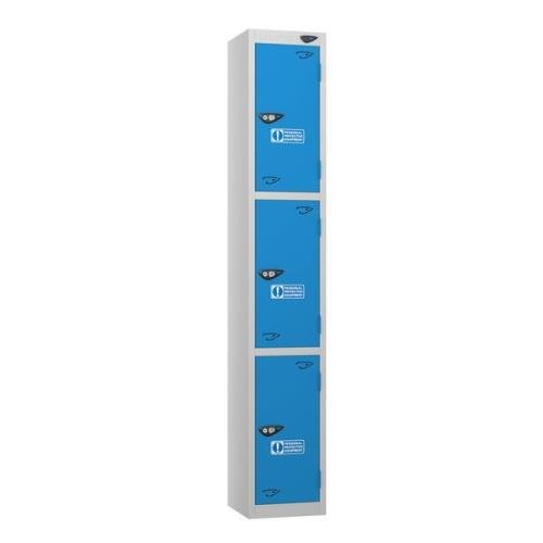 3 Door 1800 X 300 450 Ppe  Locker, Silver/Cobalt Blue, Cam Locks