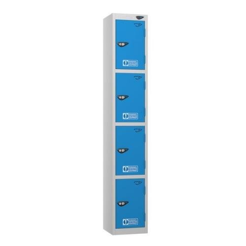 4 Door 1800 X 300 300 Ppe  Locker, Silver/Cobalt Blue, Cam Locks