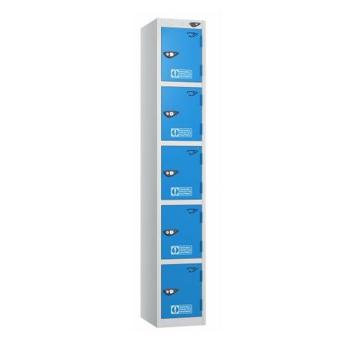 5 Door 1800 X 300 300 Ppe  Locker, Silver/Cobalt Blue, Cam Locks