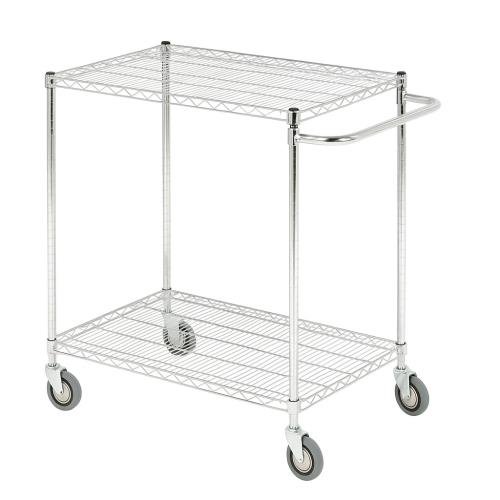 Adjustable Chrome Wire Low Trolley  With Two Shelves And One Short Handle