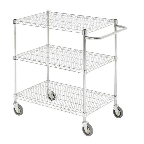 Adjustable Chrome Wire Low Trolley  With Three Shelves And One Short Handle
