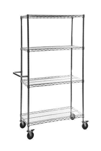 Adjustable Chrome Wire High Trolley  With Four Shelves And One Short Handle