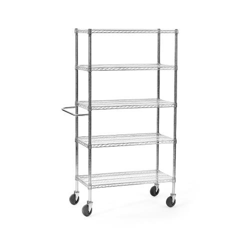 Adjustable Chrome Wire High Trolley  With Five Shelves And One Short Handle