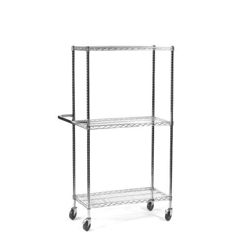 Adjustable Chrome Wire High Trolley  With Three Shelves And One Short Handle