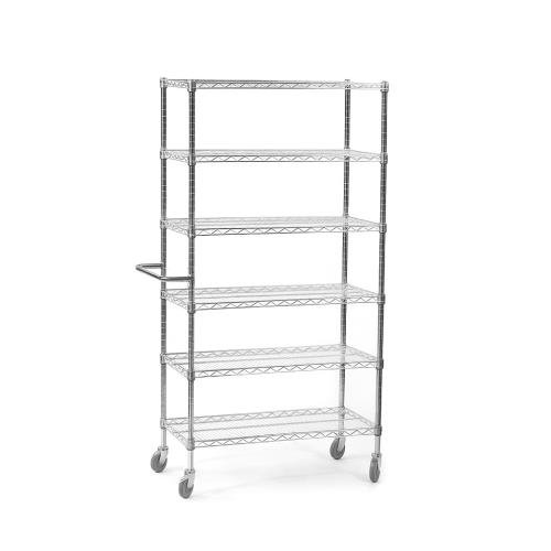 Adjustable Chrome Wire High Trolley  With Six Shelves And One Short Handle