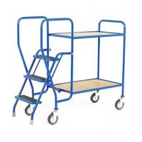 Order picking tray trolleys with 2 plywood shelves