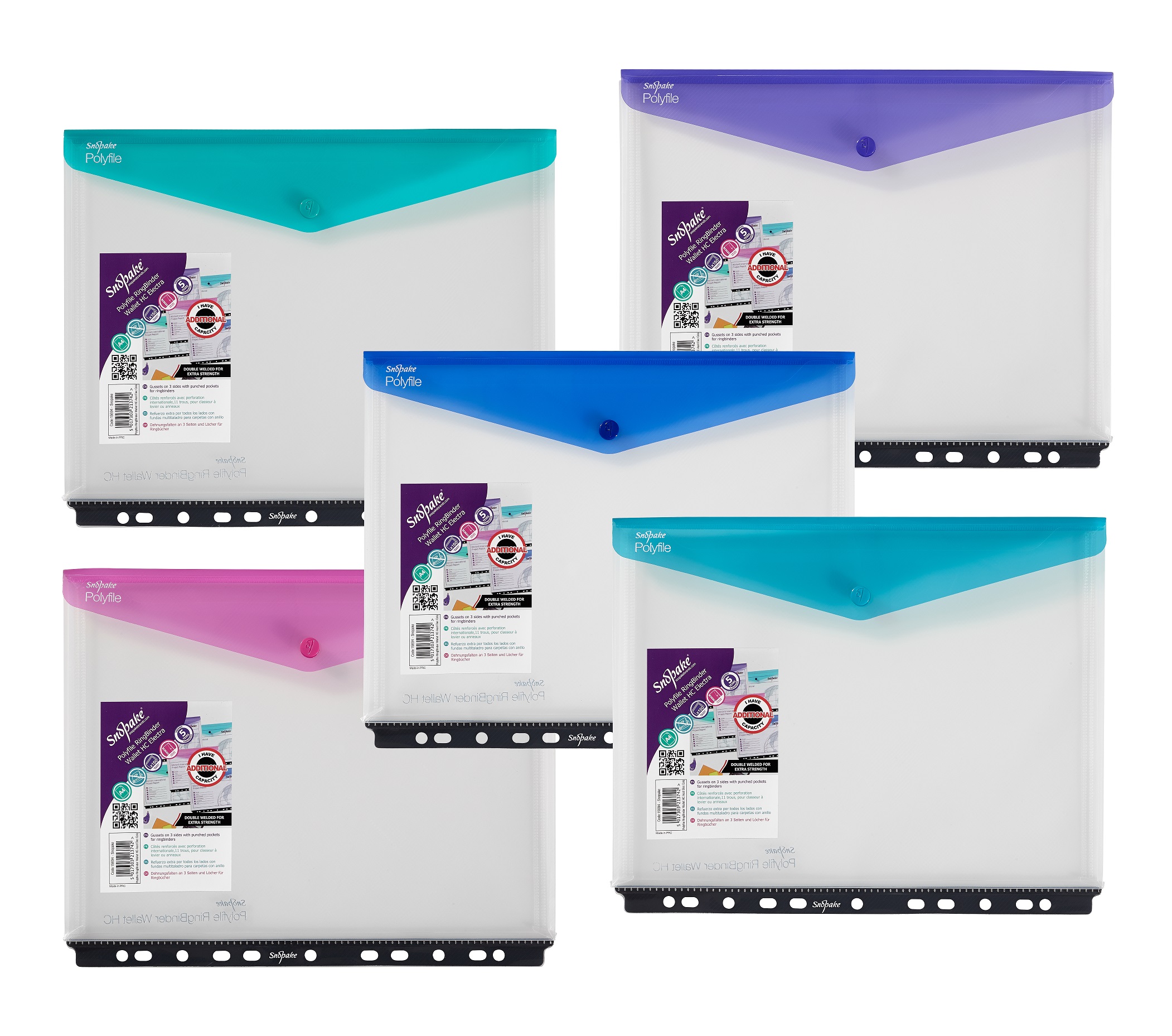 Snopake Polyfile Ring Binder Wallet High Capacity A4 Landscape Electra Assorted Ref 15694 [Pack 5]