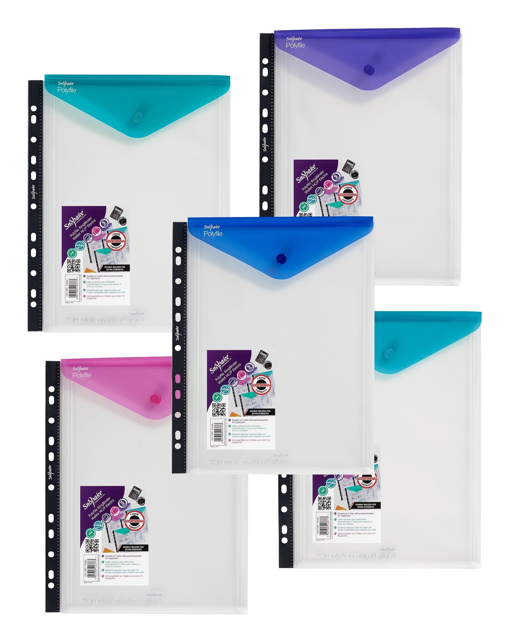 Snopake Polyfile Ring Binder Wallet High Capacity A4 Portrait Electra Assorted Ref 15695 [Pack 5]