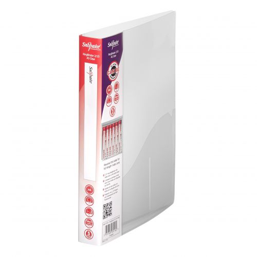 Lightweight and strong, this Snopake Polypropylene Ring Binder has a top quality 2 O-ring binding mechanism with a 15mm capacity. The binder features a full length wrap-around spine label holder for personalisation, an internal pocket for storing unpunched papers and a business card holder for a professional finish. The binder is made from tough recyclable polypropylene and is suitable for storing, organising or presenting A5 documents. This pack contains 10 clear ring binders.