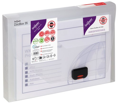 Snopake DocBox Polypropylene A4 35mm Spine Width Push Lock Closure Clear - 12861