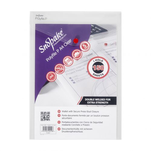 SK04229 Snopake Polyfile P File Wallet Portrait A4 Clear (Pack of 5) 13263