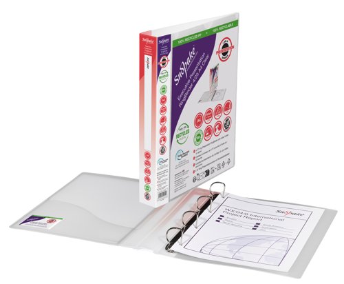 Snopake Executive Presentation Ring Binder Polypropylene 4 D-Ring A4 25mm Rings Clear (Pack 10) - 13386