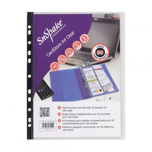 Snopake RingBinder CardStore 50 Pockets/100 Cards A4 Classic Clear (Pack 5) 14855