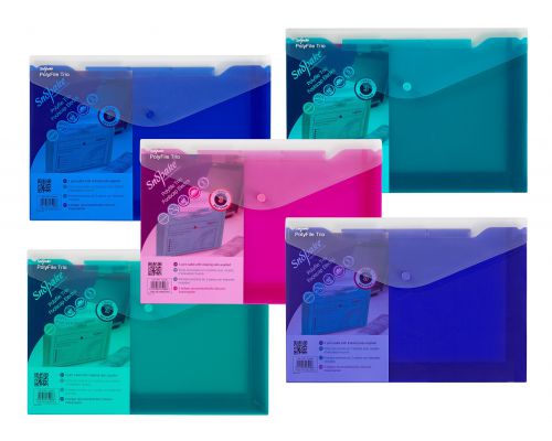 Snopake Polyfile Trio Wallet File Polypropylene Foolscap Electra Assorted Colours (Pack 5)