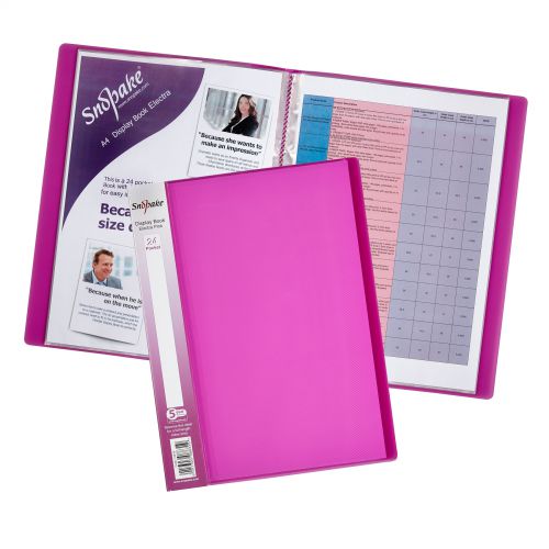 Snopake Display Book 24 Pocket /48 Sides to View Electra Pink (Pack 5) 15732