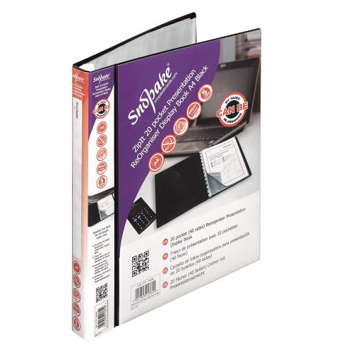Snopake ZipIt ReOrganiser Display Book 20 Pocket/40 Sides to View A4 Black 15779