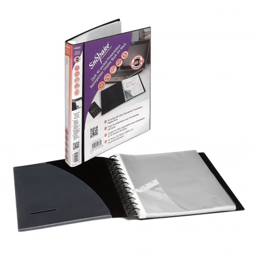 Snopake ZipIt ReOrganiser Presentation Display Book 40 Pocket Black Display Books PF9727