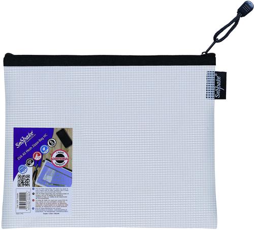 Safely store items in this Snopake Eva Mesh Zippa bag, which is made from reinforced heavy duty mesh with sewn edges. The bag is water resistant to protect the contents and features a metal zip top fastening. Holds 450 sheets. The material is environmentally friendly and durable with black bands of material to the top for colour coding and easy identification.