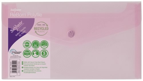 Snopake ReBorn DL Polyfile Popper Wallet with Press-Stud Closure Pastel PK5 15908