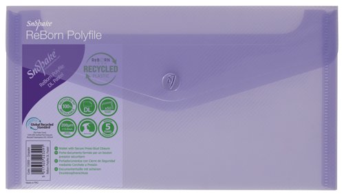 Snopake ReBorn DL Polyfile Popper Wallet with Press-Stud Closure Pastel PK5 15908