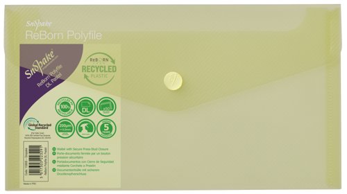 Snopake ReBorn DL Polyfile Popper Wallet with Press-Stud Closure Pastel PK5 15908