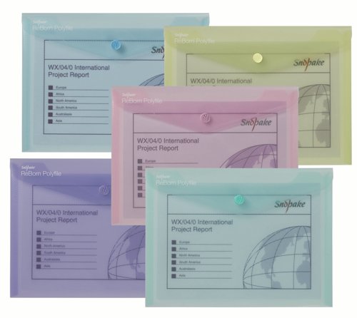 Snopake ReBorn A5 Polyfile Popper Wallet with Press-Stud Closure Pastel PK5 15910
