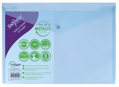 26172SN | ReBorn from 100% recycled, heavy-gauge and tough polypropylene, Snopake’s ReBorn Popper Wallets are the responsible and eco-friendly choice.
