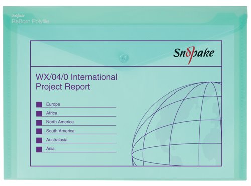 26172SN | ReBorn from 100% recycled, heavy-gauge and tough polypropylene, Snopake’s ReBorn Popper Wallets are the responsible and eco-friendly choice.