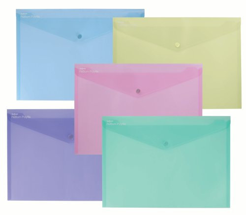 Snopake ReBorn A4 Polyfile Popper Wallet with Press-Stud Closure Pastel PK5 15912