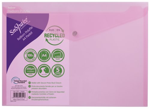26172SN | ReBorn from 100% recycled, heavy-gauge and tough polypropylene, Snopake’s ReBorn Popper Wallets are the responsible and eco-friendly choice.
