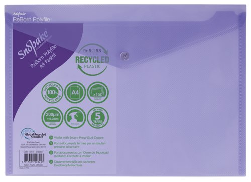 26172SN | ReBorn from 100% recycled, heavy-gauge and tough polypropylene, Snopake’s ReBorn Popper Wallets are the responsible and eco-friendly choice.