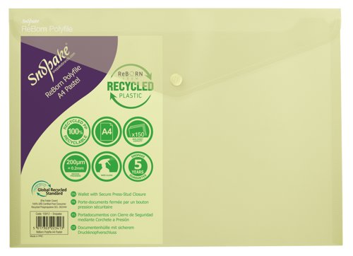 26172SN | ReBorn from 100% recycled, heavy-gauge and tough polypropylene, Snopake’s ReBorn Popper Wallets are the responsible and eco-friendly choice.