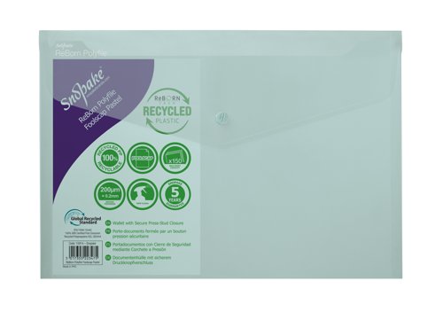 26179SN | ReBorn from 100% recycled, heavy-gauge and tough polypropylene, Snopake’s ReBorn Popper Wallets are the responsible and eco-friendly choice.
