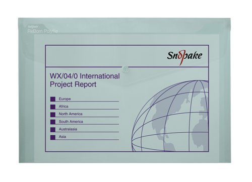 26179SN | ReBorn from 100% recycled, heavy-gauge and tough polypropylene, Snopake’s ReBorn Popper Wallets are the responsible and eco-friendly choice.