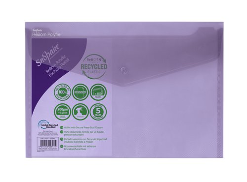 26179SN | ReBorn from 100% recycled, heavy-gauge and tough polypropylene, Snopake’s ReBorn Popper Wallets are the responsible and eco-friendly choice.