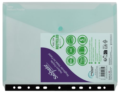 26186SN | ReBorn from 100% recycled, heavy-gauge and tough polypropylene, Snopake’s ReBorn Polyfile Ringbinder Wallets are the responsible and eco-friendly choice.
