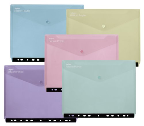 Snopake ReBorn [100% Recycled] A4 Polyfile Ringbinder Popper Wallet with Stud Closure â€“ Pastel Document Wallets PF1585