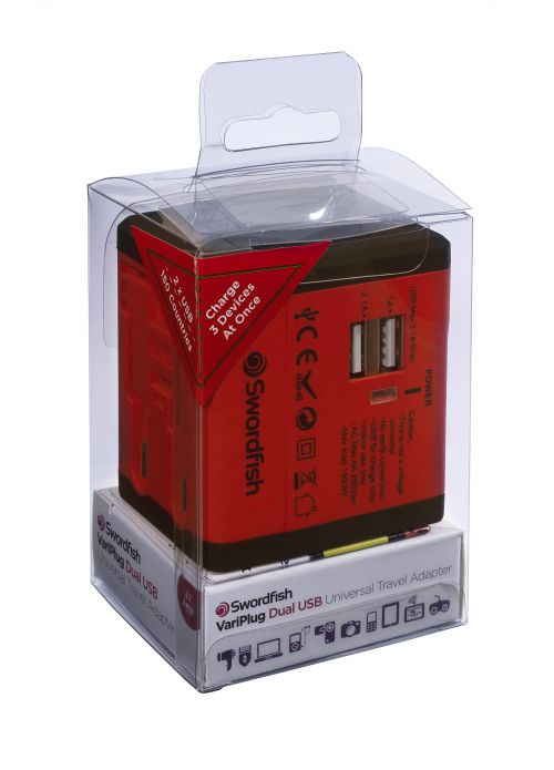 Swordfish VariPlug Dual USB Travel Adapter Red 40247