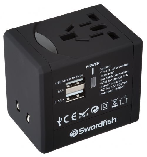 Swordfish VariPlug Universal Travel Adapter Black 40249